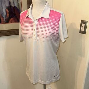 Nike Pink and White Fitted Polo Shirt    Size Large